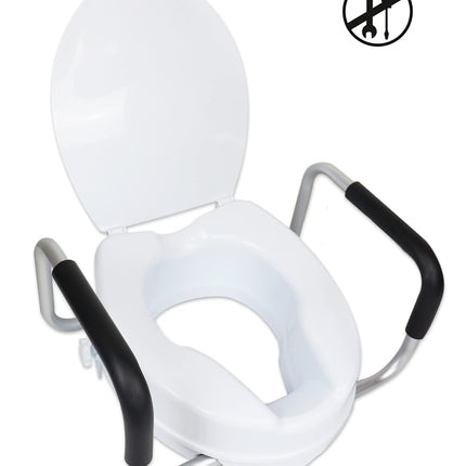 PEPE Mobility - Raised Toilet Seat with Armrests 10cm, Toilet Seat Raiser with Lid, Toilet Seat Attachment for Adults White