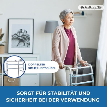 Mobiclinic®, Walking Aid, Mezquita, European Brand, Walking Frame, Foldable, Lightweight, Height Adjustable, For Seniors, Made of Aluminum, Non-Slip, Ergonomic Handles, Up to 100 kg, Silver