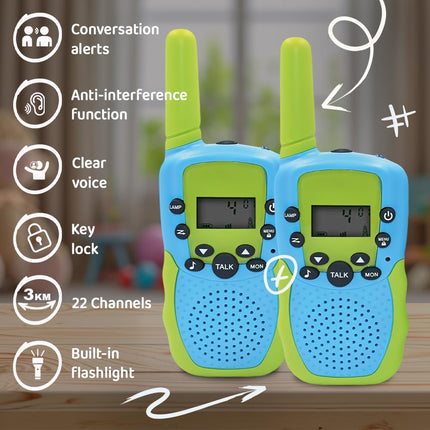 Maxlife Walkie Talkie Kids Blue-Green MXWT-200 - Secure 8 Channels - Walkie Talkie Set of 2 - Long-Range Walkie Talkie - Outdoor Games for Kids - Toys for Ages 3 and Up - Gifts for Kids