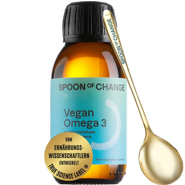 Premium Omega-3 Algae Oil Vegan (2900mg per day) - High Dose - with Lemon - DHA &amp; EPA - Science-Based, Laboratory-Tested - Sustainable - With Vitamin D3 for the Immune System - Spoon of Change®