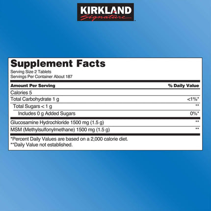 Kirkland Signature Extra Strength Glucosamine HCI 1500mg, With MSM 1500 mg, Super Size Value Package 375-Tablets by Kirkland Signature