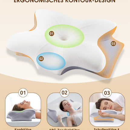 FAIORD Memory Foam Pillow, Ergonomic Neck Pillow, Supportive Pillow, Suitable for Side, Back, and Stomach Sleepers, Removable Pillowcases, 54 x 40 x 11/12 cm