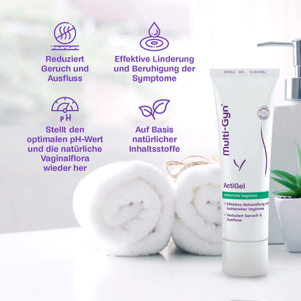 Multi-Gyn ActiGel - for the treatment and prevention of bacterial vaginosis. Tube with 50 ml gel for approximately 25 applications in the intimate area and in the vagina.