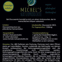 Michel'Naturprodukte Glucosamine Sulfate Powder 1kg (2x500g) - Pure Glucosamine - Vegan - From Plant Fermentation - Glucosamine - Premium Quality