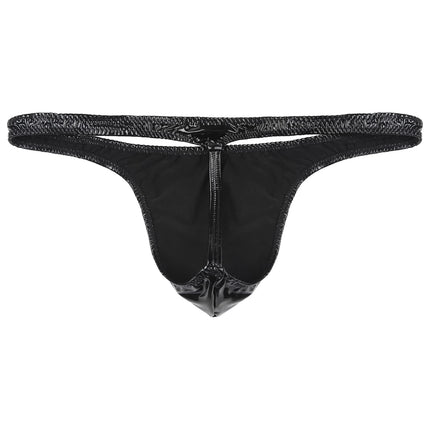 iiniim Men's Mini Micro Strings Thong Wetlook G-String Thong Mini Briefs Patent Leather Bikini Briefs Lingerie Underwear D Black XL