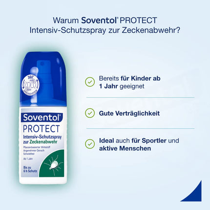 Soventol Protect Tick Intensive Protection Spray 100 ml for tick repellent - for body &amp; clothing - from 1 year - well tolerated - pleasant smell