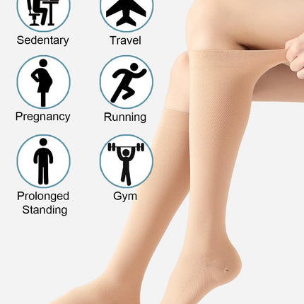 2 Pairs of Medical Compression Stockings for Women &amp; Men 20-30 mmHg, Class 2, Closed Toe Graduated Support Stockings for Varicose Veins, Edema, and Flight (2x Beige, L)
