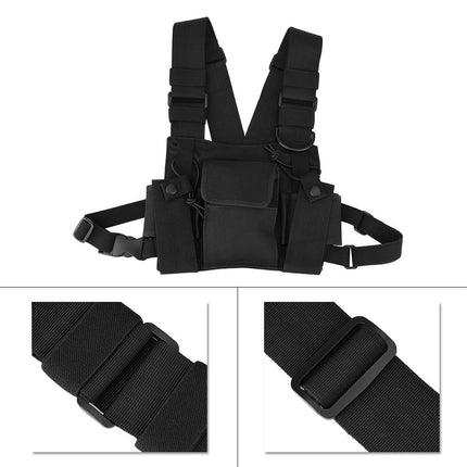 143 Walkie Talkie Chest Rig Chest Rig, Hands-free Adjustable Bag with Hanging Nylon Walkie Talkie Chest Pack, for Police, Production Workshops, Construction Sites