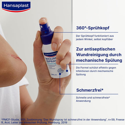 Hansaplast Wound Spray (50 ml), for antiseptic wound cleansing by mechanical rinsing, spray protects against wound infections, colorless and particularly skin-friendly
