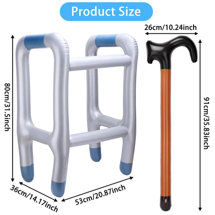 Huiguli Inflatable Walking Aid and Inflatable Walking Stick, Inflatable Rollator with Inflatable Walking Stick, Funny Costume as Grandpa Grandma for Cosplay Carnival Mardi Gras (with Pump)