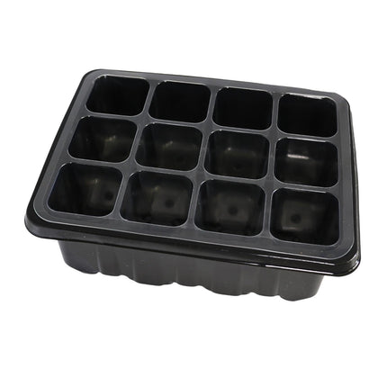 Small indoor greenhouse with 12 cells of 3.5 x 3.5 cm² for growing plants indoors, on windowsills, balconies, or terraces. A growing box ideal for fast-growing seedlings (black)