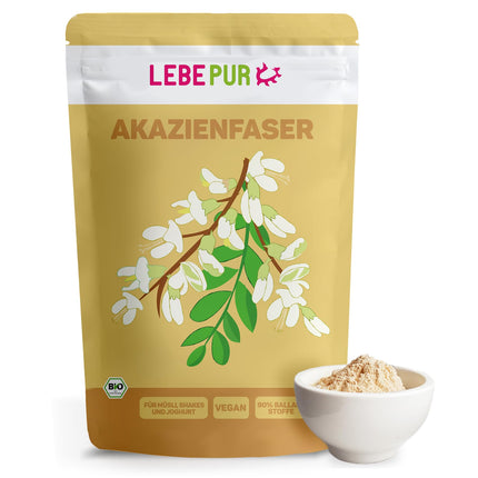Lebepur Organic Acacia Fiber Vegan 125g, 90% fiber, tasteless and odorless, acacia fiber powder, gluten-free, no additives, high fiber content with 90g per 100g