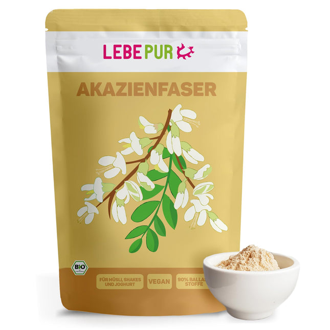 Lebepur Organic Acacia Fiber Vegan 125g, 90% fiber, tasteless and odorless, acacia fiber powder, gluten-free, no additives, high fiber content with 90g per 100g