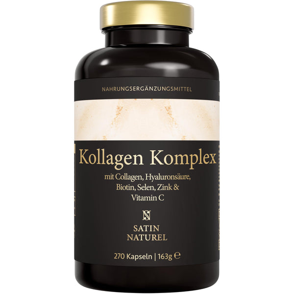 Satin Naturel Hyaluron Collagen Complex - 270 high-dose capsules - Enriched with biotin, selenium, zinc, vitamin C, and bamboo extract for skin, hair, and nails - Made in Germany