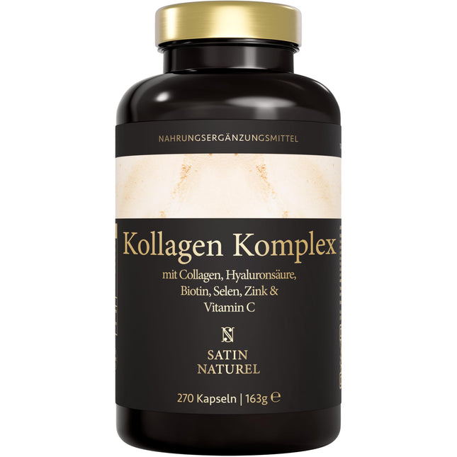 Satin Naturel Hyaluron Collagen Complex - 270 high-dose capsules - Enriched with biotin, selenium, zinc, vitamin C, and bamboo extract for skin, hair, and nails - Made in Germany