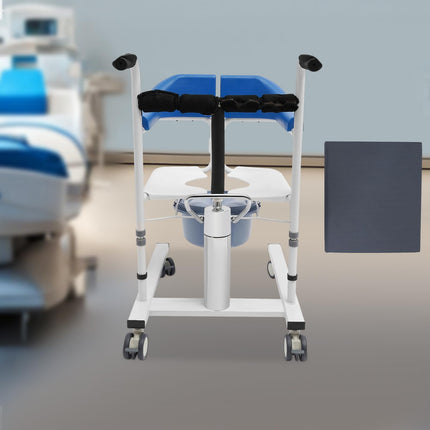 MINRS Hydraulic Patient Lift Transfer Chair Shower Chair with Wheels up to 90 kg Commode Chair for Seniors 180° Split Seat for Sick, Elderly, Disabled, Pregnant Women Blue