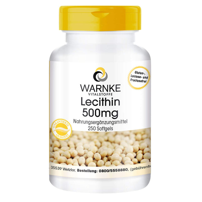 Lecithin 500mg - from soy - 250 softgels - GMO-free - high dosage - bulk pack | Warnke Vitalstoffe - German pharmacy quality
