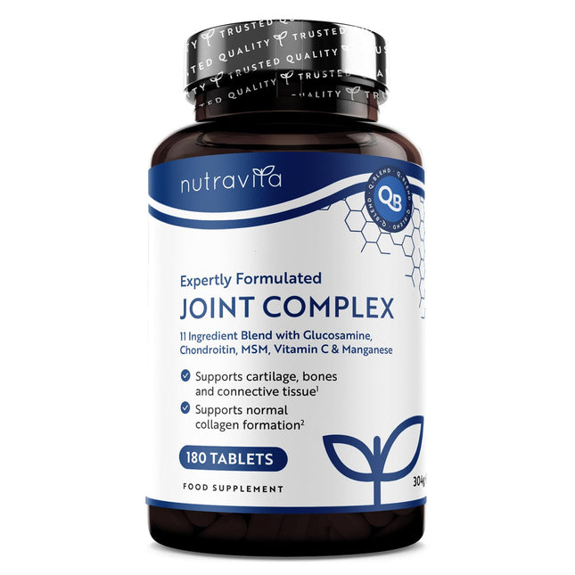Glucosamine Chondroitin High Dose with Vitamin C + Vitamin D + Manganese + MSM Capsules High Dose - 180 Joint Capsules 6 Month Supply - Dietary Supplement for Men and Women - Nutravita