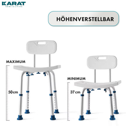 KARAT shower stool with removable backrest, shower chair for seniors, height adjustable 37-50cm, load capacity up to 150kg, non-slip and stable, shower seat, bath chair, bath stool Jonah