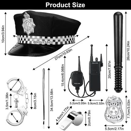 NIEEKRUN 6 Pieces Police Costume Accessories with Police Hat Walkie Talkies Handcuffs Badge Baton Whistle, Police Costume Children Police Costume Set for Cosplay Police Costume Children