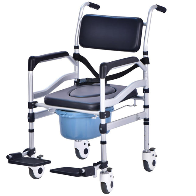 LXURY Commode Chair for Seniors with Wheels Height Adjustable Shower Commode Chair Mobile Shower Chair with Seat and Backrest for Disabled People Commode Chair for Adults,002