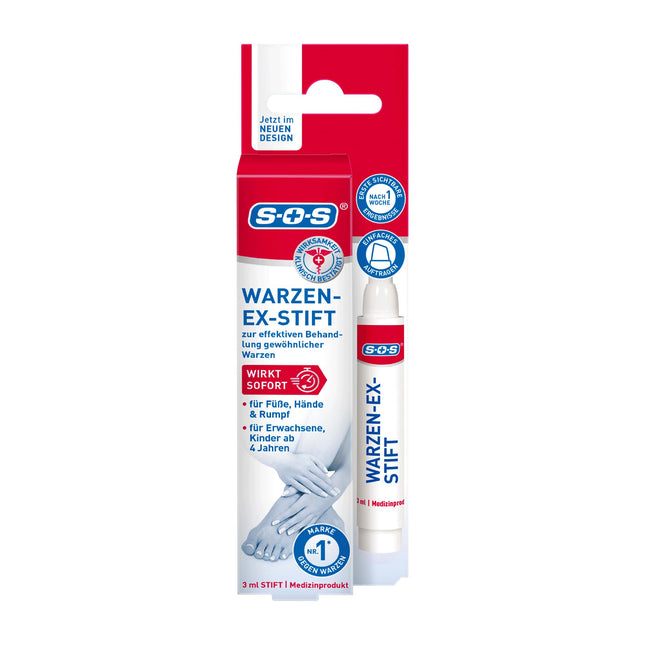 SOS Wart-Ex Pen, for the removal of ordinary, instant-acting wart pens, wart remedy with simple and precise pen application, effective from the first application, 3 ml solution