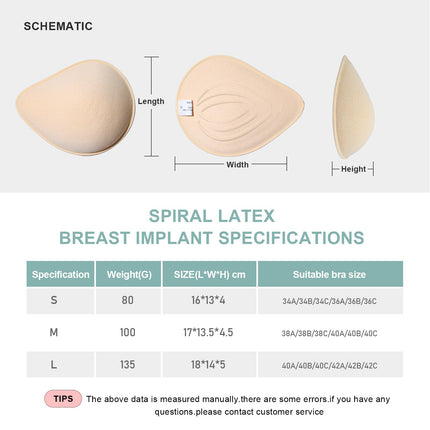 ONEFENG Mastectomy Prosthesis for Women, Spiral Latex Breast Prosthesis Breathable Breast Forms Breast Pads Bra Inserts Cup Lifter