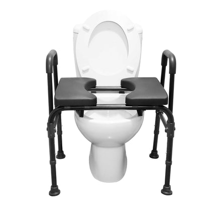 KMINA - Raised Toilet Seat with Armrests, Adjustable Seat, Toilet Seat Riser, Commode Chair for Seniors, 180 kg, Black - Made in Europe