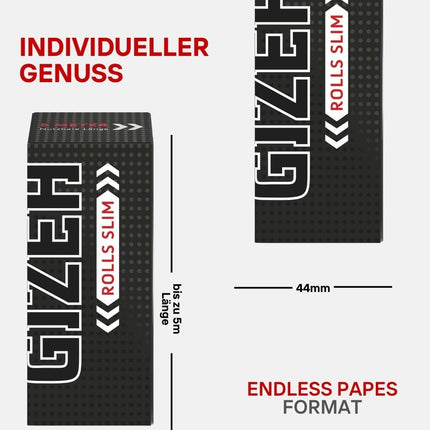 GIZEH BLACK Rolls Slim - Rolling Papers in Individual Lengths - 5 Meters of King Size Slim Paper - 20 Pack of Premium Rolling Papers (14 g/m²)