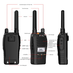 pofung PT88 PRO Professional License-Free PMR446 Portable Rechargeable Walkie Talkie, 16 Channels, LED Screen, Flashing Alarm, TOT, CTCSS/DCS, VOX and USB (Camping, Adventure) (2 Pack)