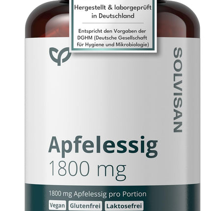 SOLVISAN - Apple Cider Vinegar Capsules - 1,800 mg per daily dose - 200 Capsules - Produced in Germany - Vegan, laboratory-tested, and without additives