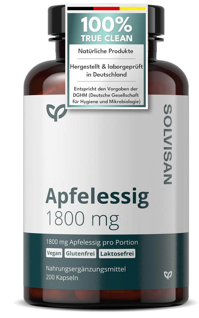 SOLVISAN - Apple Cider Vinegar Capsules - 1,800 mg per daily dose - 200 Capsules - Produced in Germany - Vegan, laboratory-tested, and without additives