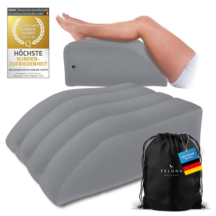 Ergonomic wedge pillow for sleeping, inflatable orthopedic leg elevation for relief of leg and back pain, leg support pillow for knee, foot and ankle after surgery (grey)