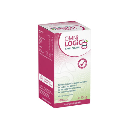 OMNi LOGiC APPLE PECTIN, 180 Capsules, Fiber, Natural Apple Pectin: Swells in the stomach and intestines, Vegan, Gluten-free, Lactose-free