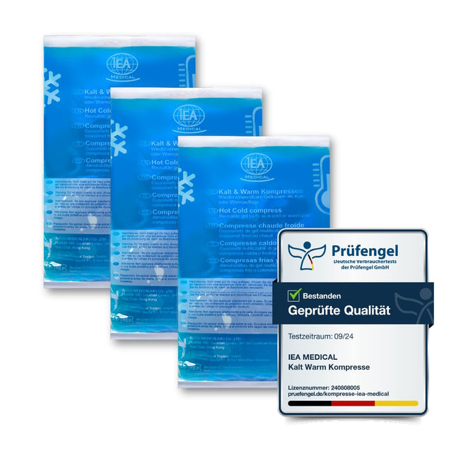 IEA Medical Cold-Warm Compresses | Set of 3 | 12 x 20 cm | Ice packs for bruises, insect bites, and other injuries | Reusable gel cooling pads (set of 3 compresses M)