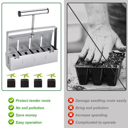 Soil baler, Afenau 5 x 5CM manual soil blocker with seed aid, aluminum alloy soil blocker, handheld soil press cultivation, soil blocking tool for plant cultivation