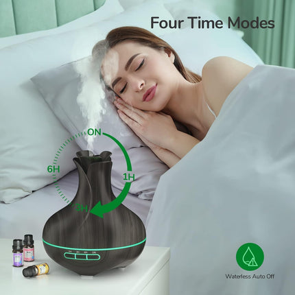 Aroma Diffuser, 600 ML with 8 Essential Oils, Bedroom Humidifier, Humidifier with Remote Control, 4 Timers, Automatic Waterless Shut-off for Large Rooms