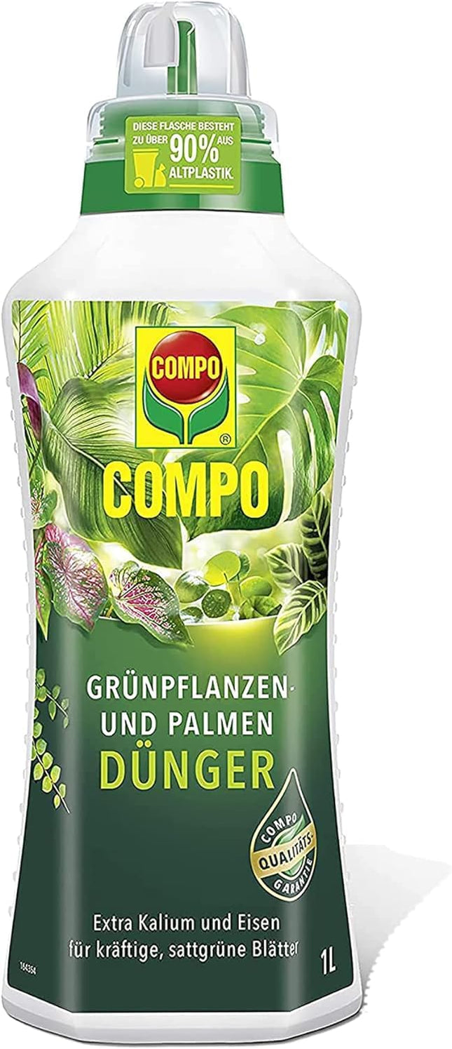 COMPO Green Plant Fertilizer and Palm Fertilizer – Special liquid fertilizer for all indoor, balcony, and patio plants – 1 liter