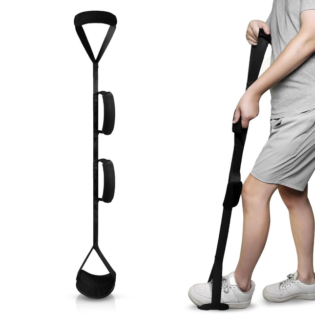 Standing aid walking aid for seniors standing aids 104 cm leg strap leg lifting belt with padded and handle disabled aid after hip surgery for elderly people sick disabled people (black)