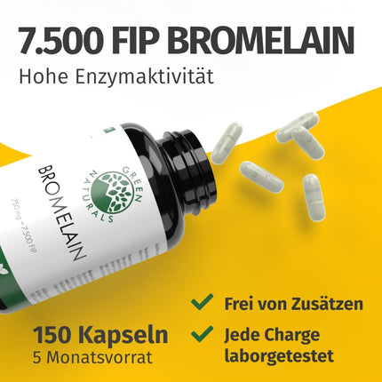 Bromelain - High Dose: 750 mg (7,500 FIP) - 150 Capsules - 5 Month Supply - Enteric-Coated Capsules - Natural Pineapple Extract - Green Naturals®