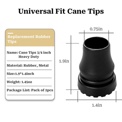 2 pieces walking stick rubber buffer 1.9 cm crutches rubber, non-slip rubber tips, replacement rubber tips for seniors crutches, sticks, walking sticks, hiking sticks