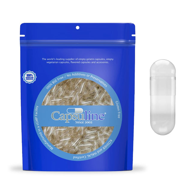Capsuline | Empty Gelatin Capsules Size 4 | Transparent, 1000 Pieces - Made in North &amp; South America - Kosher &amp; Halal Certified - Pill Capsules