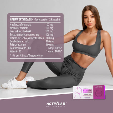 Activlab Pharma Bustella 60 Capsules, Serum for Breast Enlargement, Firming, Lifting, for Women After Pregnancy, Push Up, For Sagging Breasts, Vitamins Contains a Source of Phytoestrogens