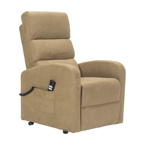 Sime LU-2 ADJUSTABLE electric recliner for seniors with 2 motors, independently adjustable backrest and footrest, 4-wheel kit, non-deformable seat, microfiber recliner with stand-up aid, camel