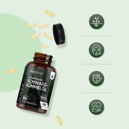 Black Cumin Seed Oil Softgels - 1000mg per Softgel - 6 Month Supply - Black Cumin Seed Oil - Cold-Pressed Black Cumin Seed Oil (Nigella Sativa) - 180 Vegan Softgels - WeightWorld