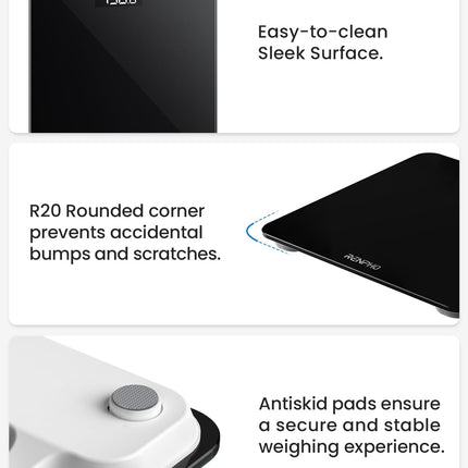 RENPHO Personal Scale, Body Scale with High-Precision Sensors, Digital Personal Scale with Step-On Technology, Safety Glass Weight Scale, Black