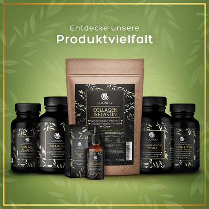 Luondu® Collagen Powder with Elastin, Hyaluronic Acid &amp; Vitamin C - Bioactive Collagen Hydrolysate Peptides Types I, II &amp; III - Optimal Solubility &amp; Bioavailability - Neutral - 500g