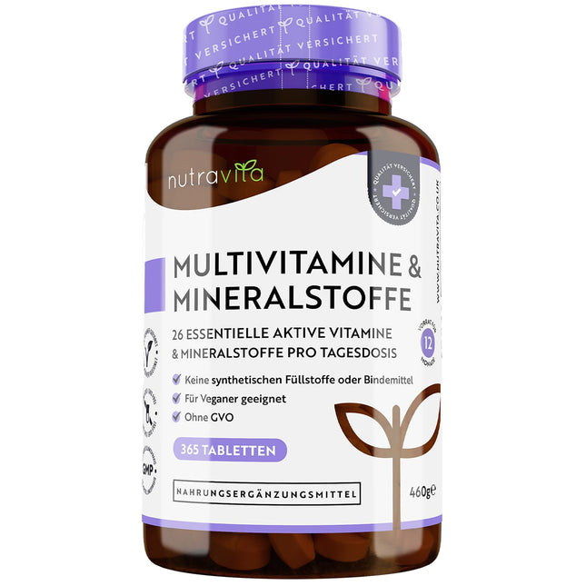 Multivitamin &amp; Minerals - 365 high-dose tablets with bioactive forms and premium raw materials - Independently laboratory tested - vegan, multivitamin tablets with 26 active vitamins