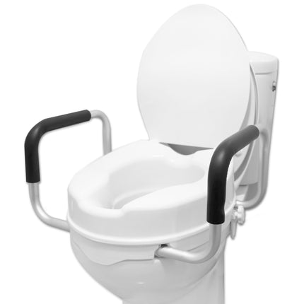 PEPE Mobility - Raised Toilet Seat with Armrests 10cm, Toilet Seat Raiser with Lid, Toilet Seat Attachment for Adults White