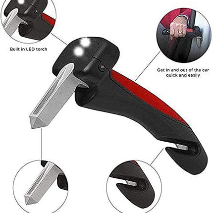jiele Entry and Exit Aid Grab Handle, Mobility Aid for Cars, with Integrated LED Flashlight, Belt Cutter and Window Breaker, Car Cane